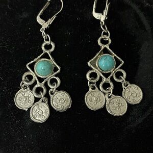 Boho Chandelier Turquoise Silver Earrings